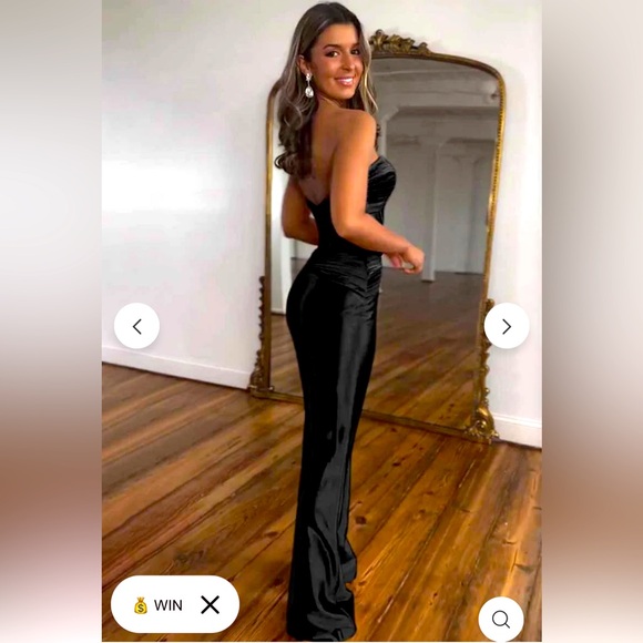 Twisted strapless cutout corset straight leg party jumpsuit, Blk in color - Picture 3 of 3